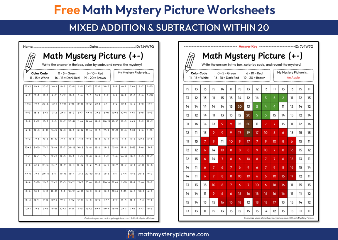 Printable Apple Math Mystery Picture: Mixed Addition & Subtraction ...