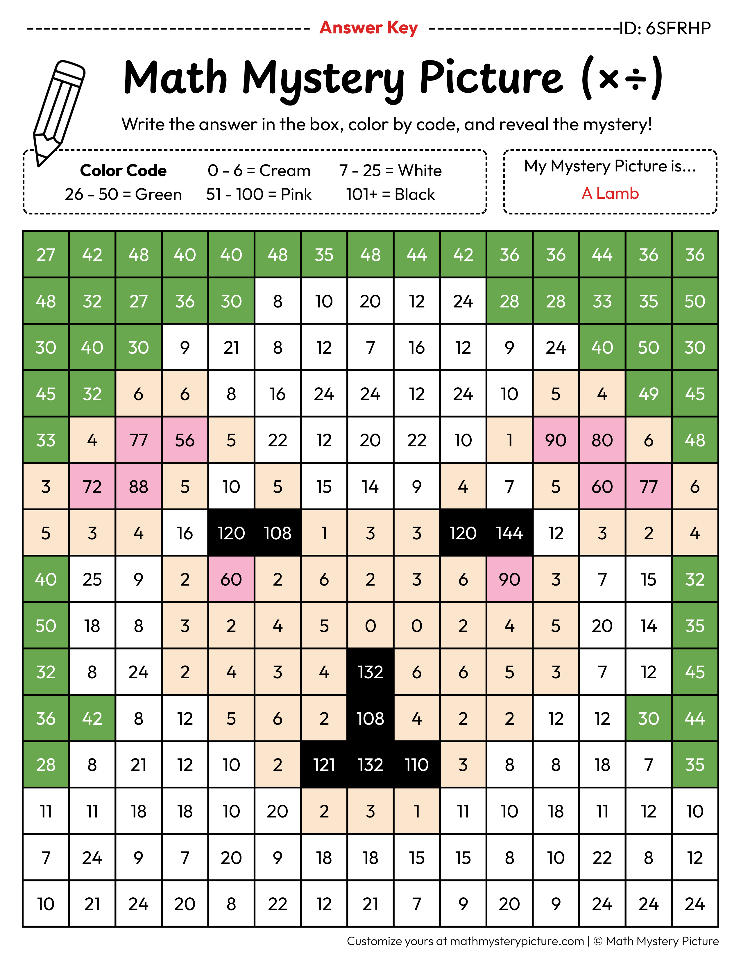 Printable Lamb Mixed Multiply & Divide Color by Number — Math Mystery ...