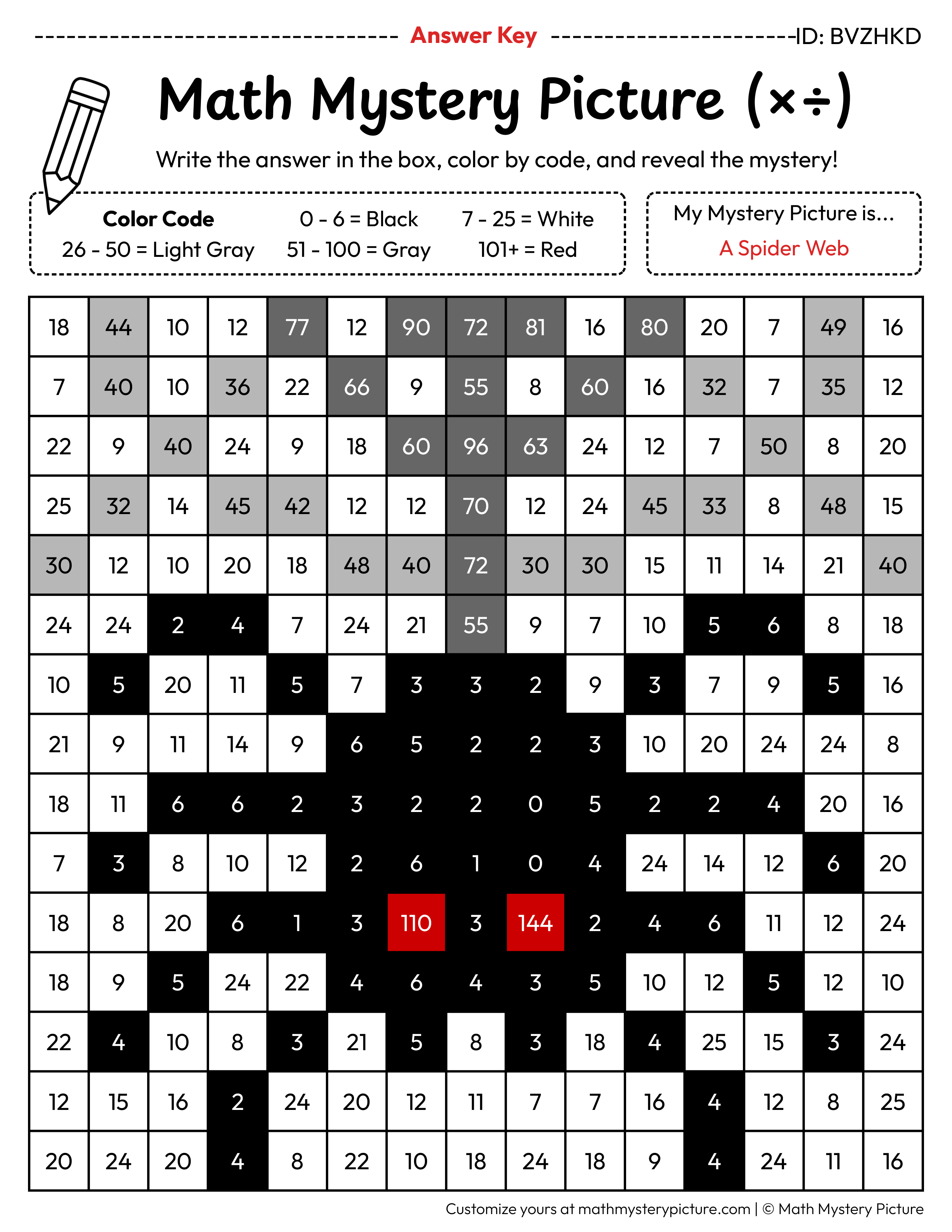 Printable Spider Web Mixed Multiply & Divide Color by Number — Math ...